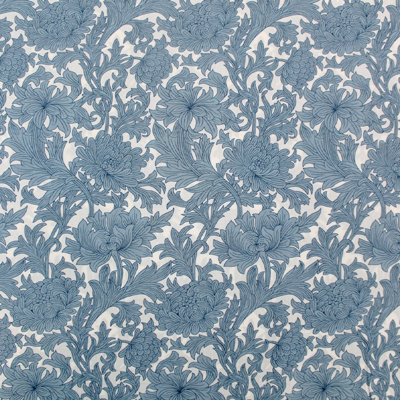 blue and cream floral cotton lawn fabric 