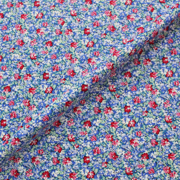 Dressmaking Blue Floral 100% Cotton Lawn Fabric | June - Fabrics Galore