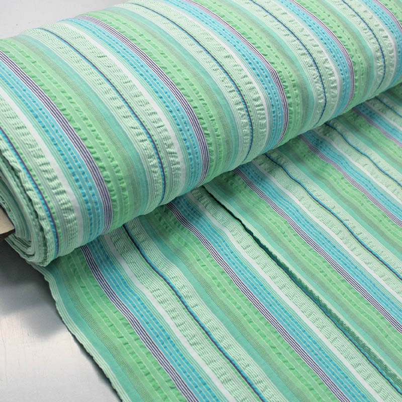 Green Stripe Seersucker Fabric