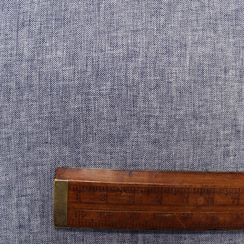 Dressmaking Herringbone Linen and Cotton Mix - Navy