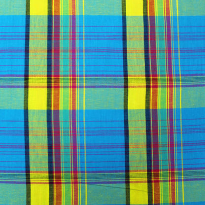 Blue and Yellow Check Madras Cotton Fabric