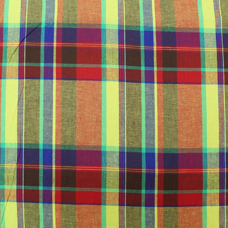 Multicoloured Yellow Check Madras Cotton Fabric