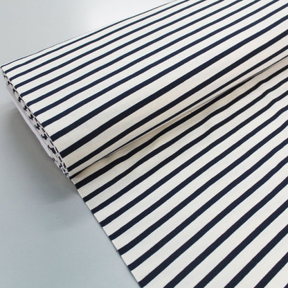 80CM REMNANT Dressmaking Organic Cotton Jersey - Navy and Ecru Breton Stripe