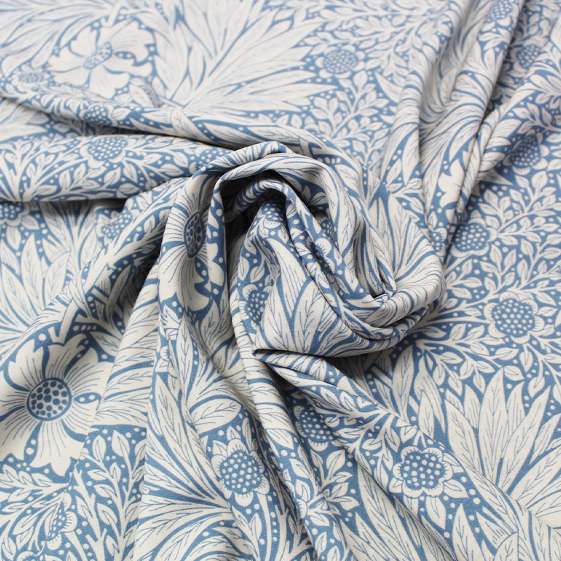 Pale Blue Floral Viscose Fabric - Morris