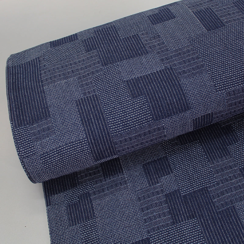 Patchwork Effect Dark Blue Denim Fabric Fabrics Galore