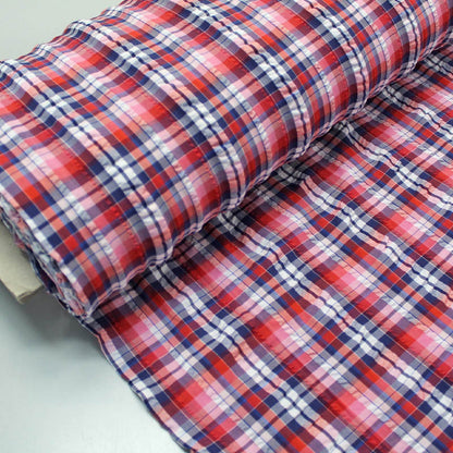 Red, White and Blue Check Seersucker Fabric
