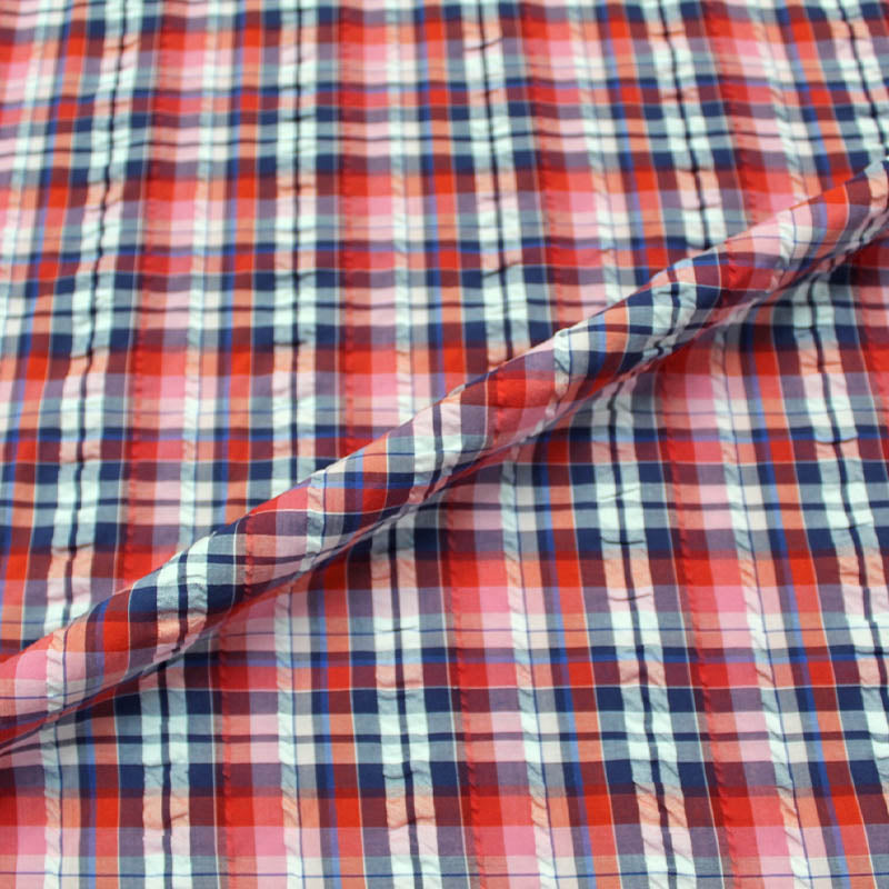 Dressmaking Red, White and Blue Check Seersucker
