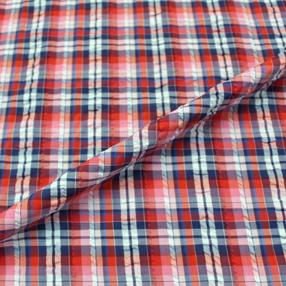 Dressmaking Red, White and Blue Check Seersucker