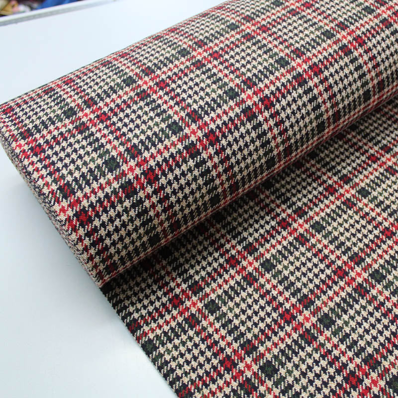Scarlet and dark green wool check fabric