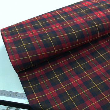 Dressmaking Tartan - Natty Check - Burgundy, Navy, Yellow