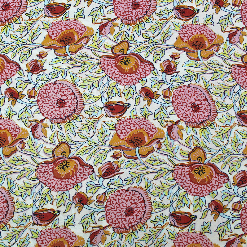 Soft White and Pink Floral Tencel Lawn Fabric