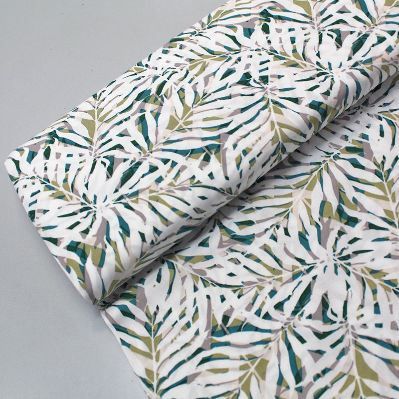 Khaki Tropical Leaf Print Viscose Fabric