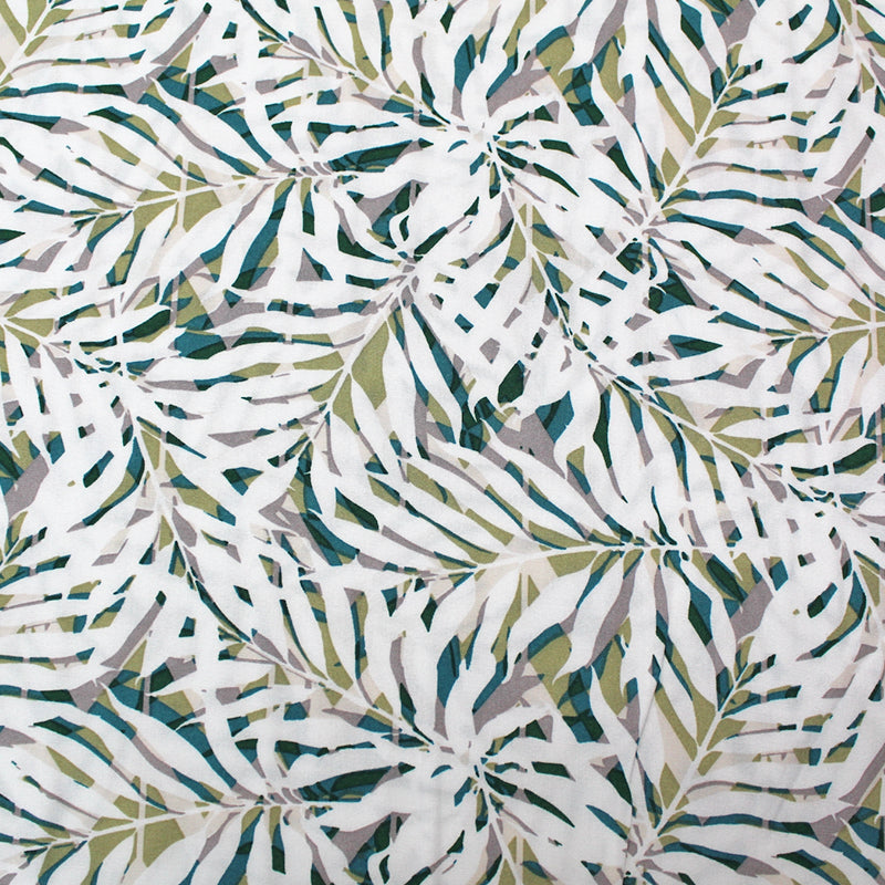 Khaki Tropical Leaf Print Viscose Fabric