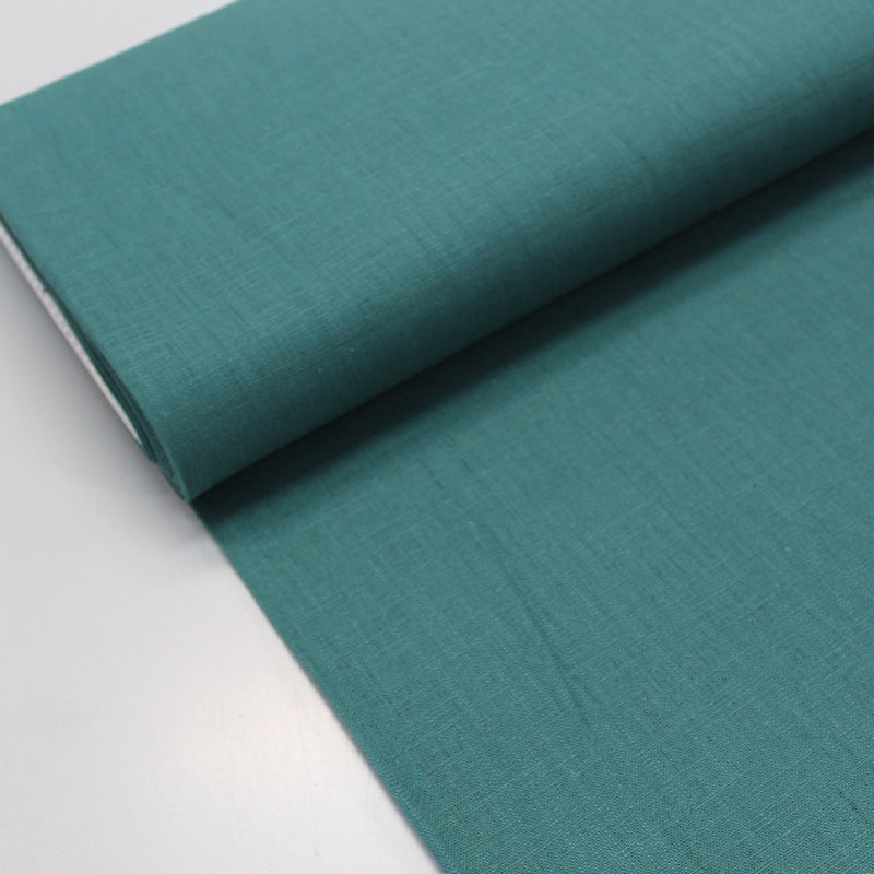 emerald green washed 100% linen dressmaking fabric