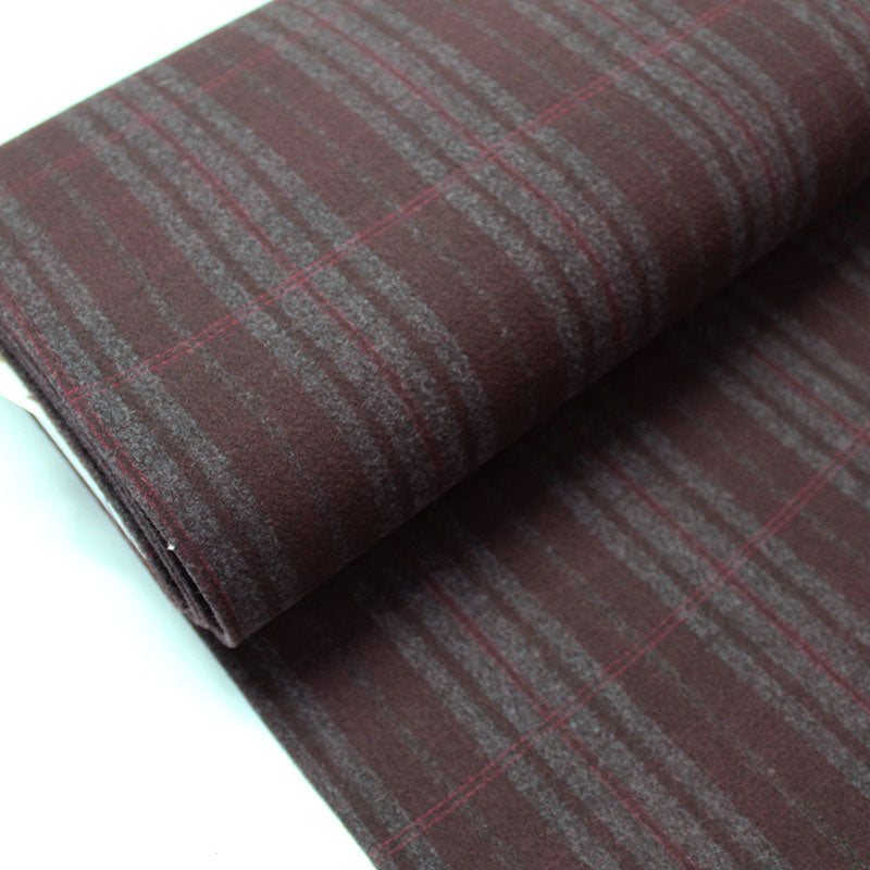 Wool Fabric - Charcoal And Burgundy Red Check