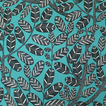 Blue Leaf Print Furnishing Fabric by Maison THEVENON 