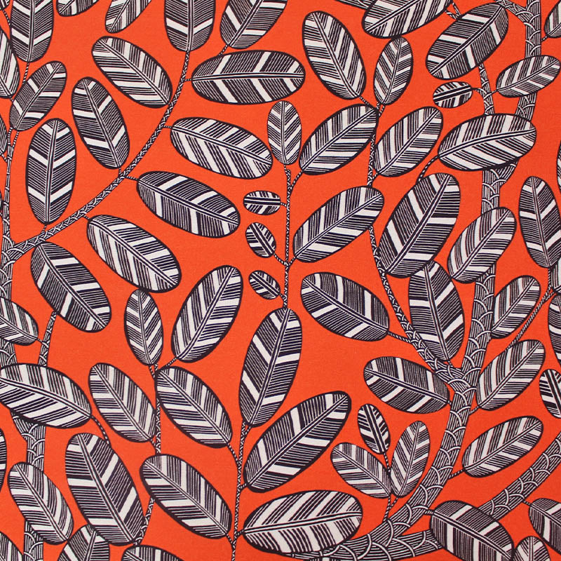 Orange Leaf Print Furnishing Fabric by Maison THEVENON 