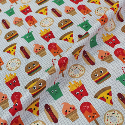 Fast Food Friends Printed Wide Width Woven Cotton