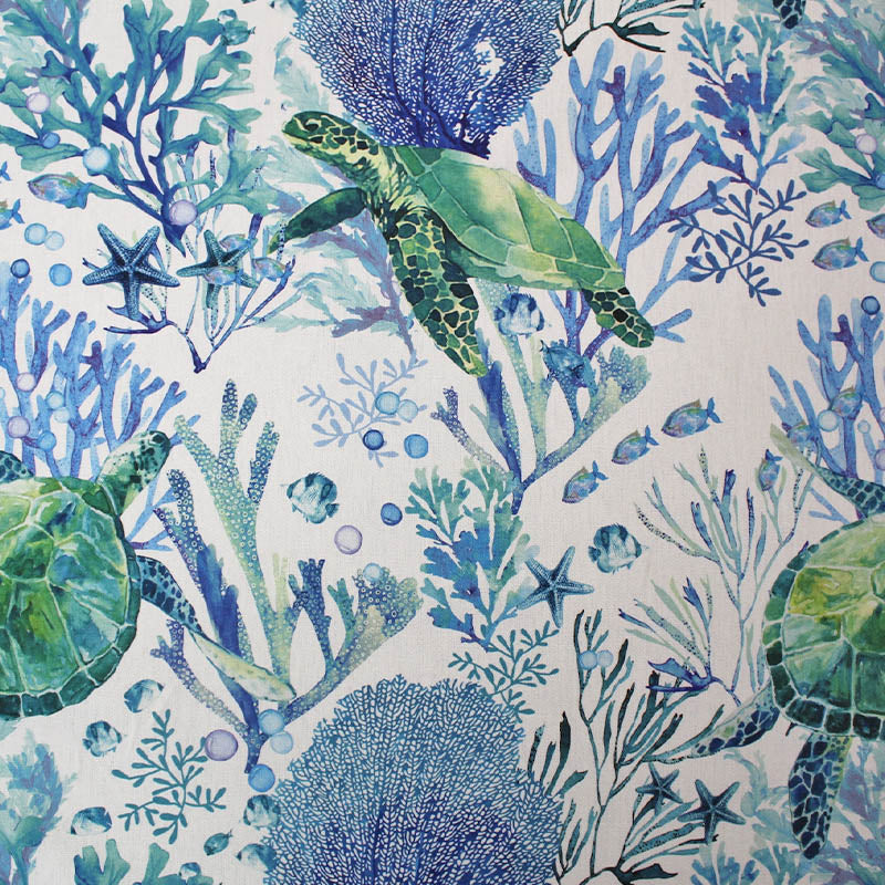 Blue & Green Turtle Print Furnishing Fabric