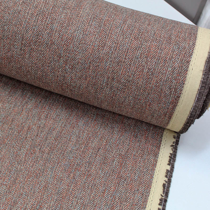 tawny brown herringbone polyester furnishing fabric 