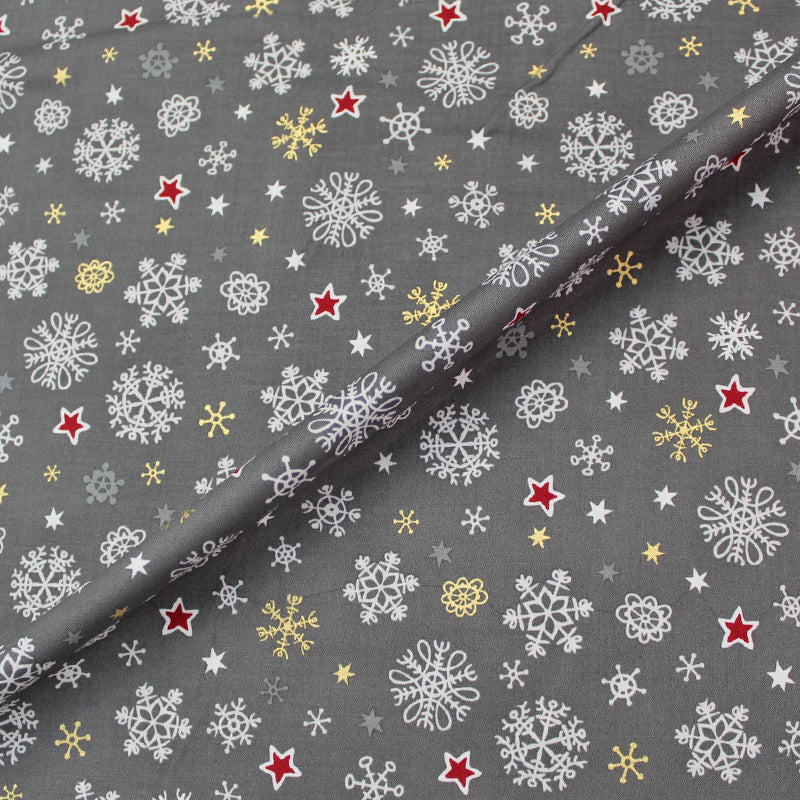 Grey Christmas Cotton - Snow and Stars