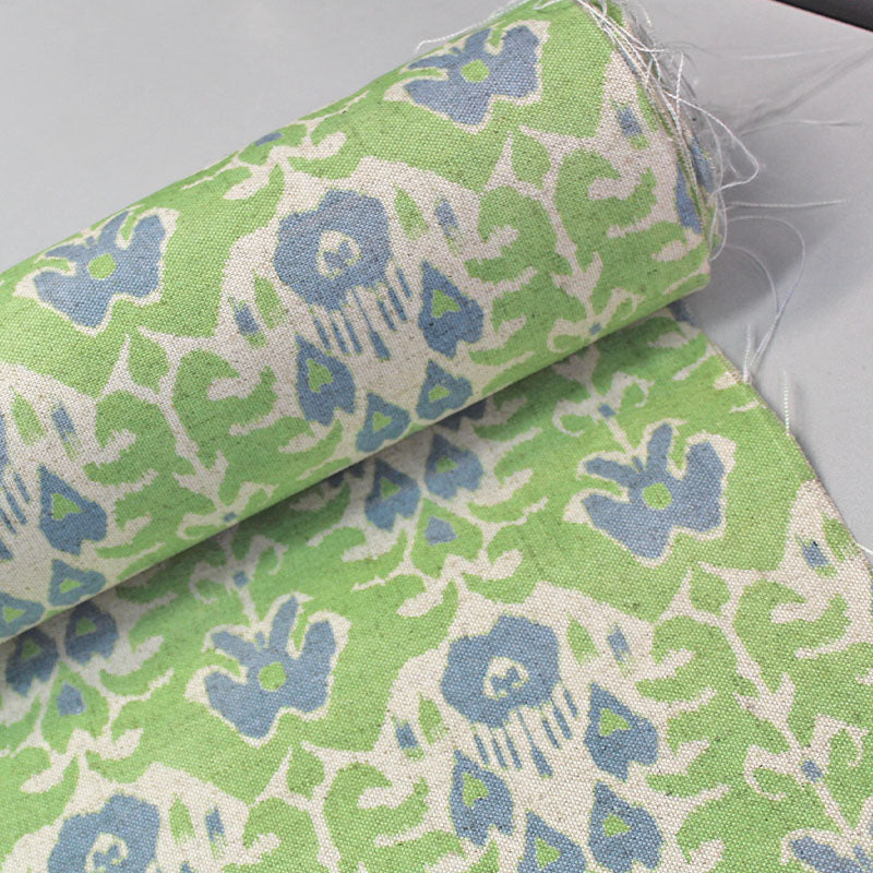 Geometric Linen Mix Ikat Furnishing Fabric - blue and green