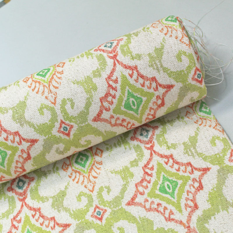 Geometric Linen Mix Furnishing Fabric  - Orange and Yellow 