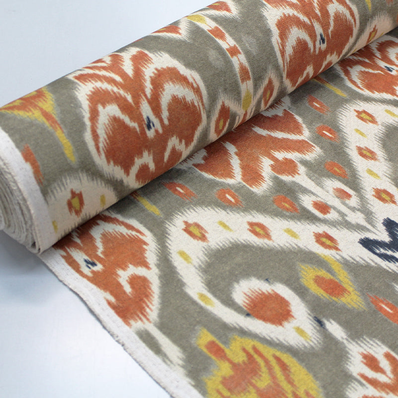 Geometric Linen Mix Furnishing Fabric - Browns and Oranges