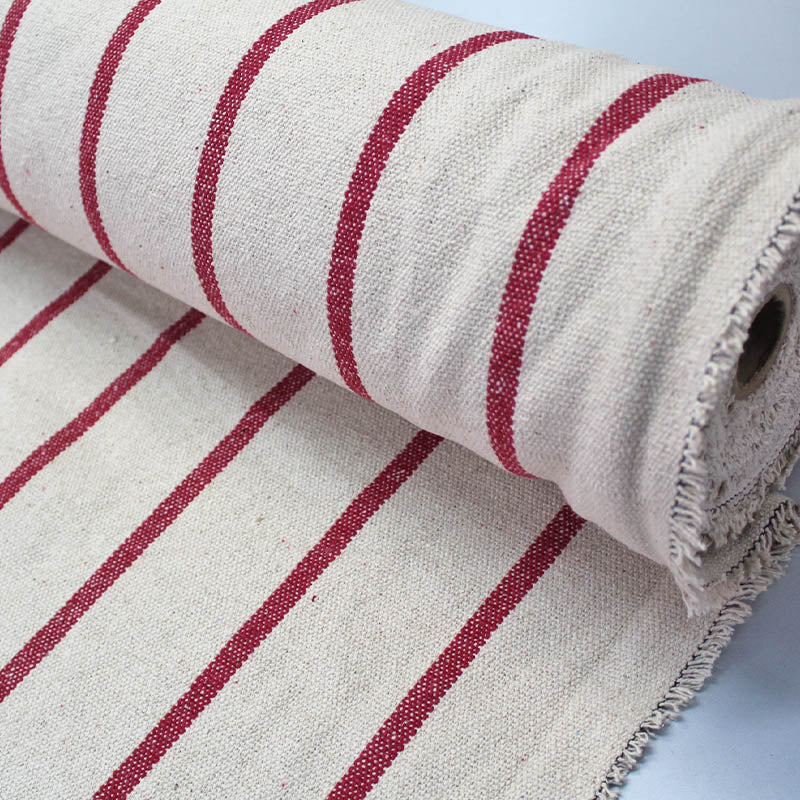 cream and red striped furnishing weight cotton fabric