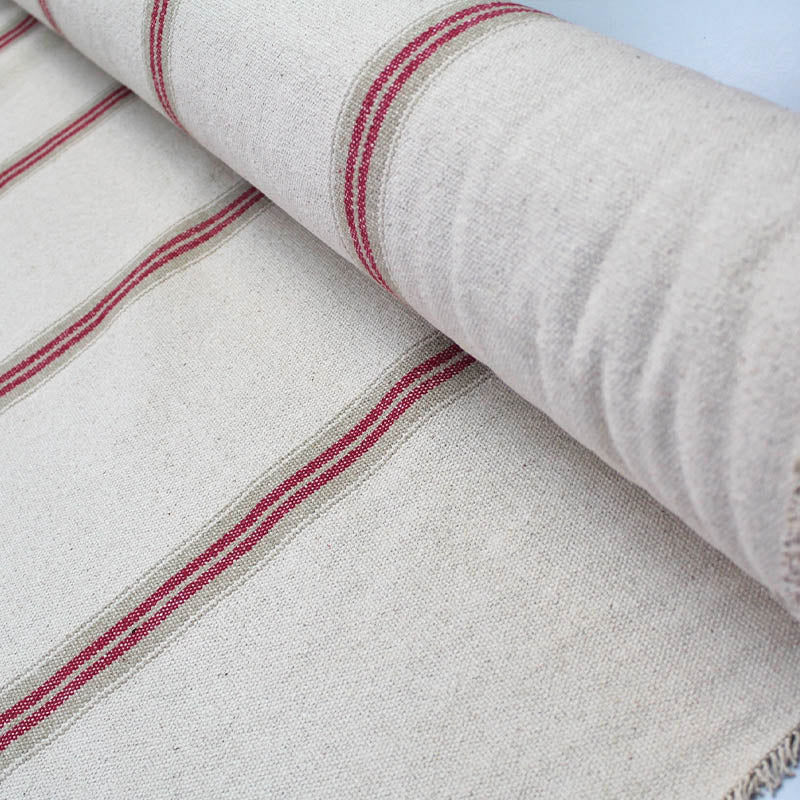 Red  and Brown Ticking Stripe Furnishing Cotton Fabric