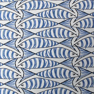 Home Furnishing White Cotton Panama - Happy Plaice - Blue