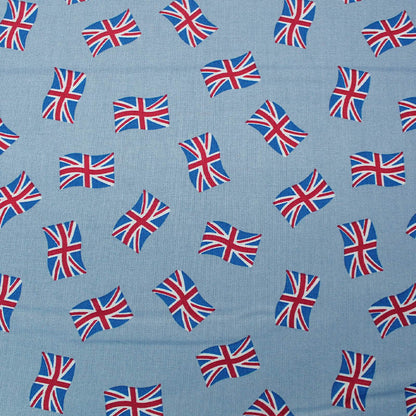 Union Jack print fabric, airforce blue British craft cotton