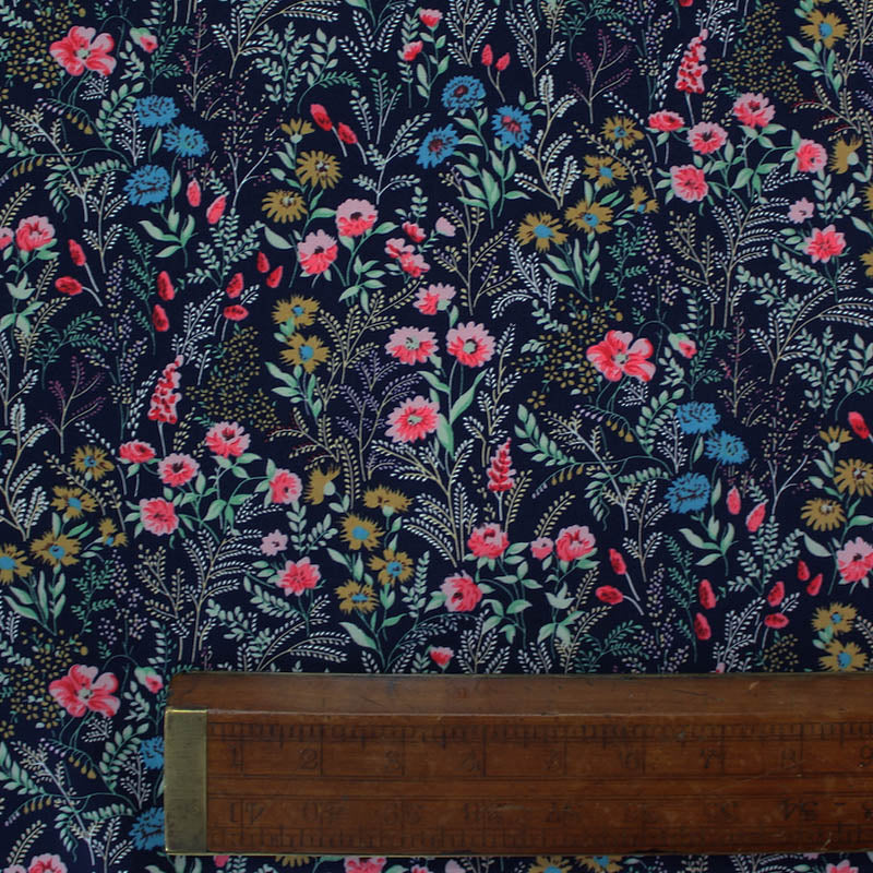 Printed Floral Cotton- Kimmy's Navy and Pink Meadow