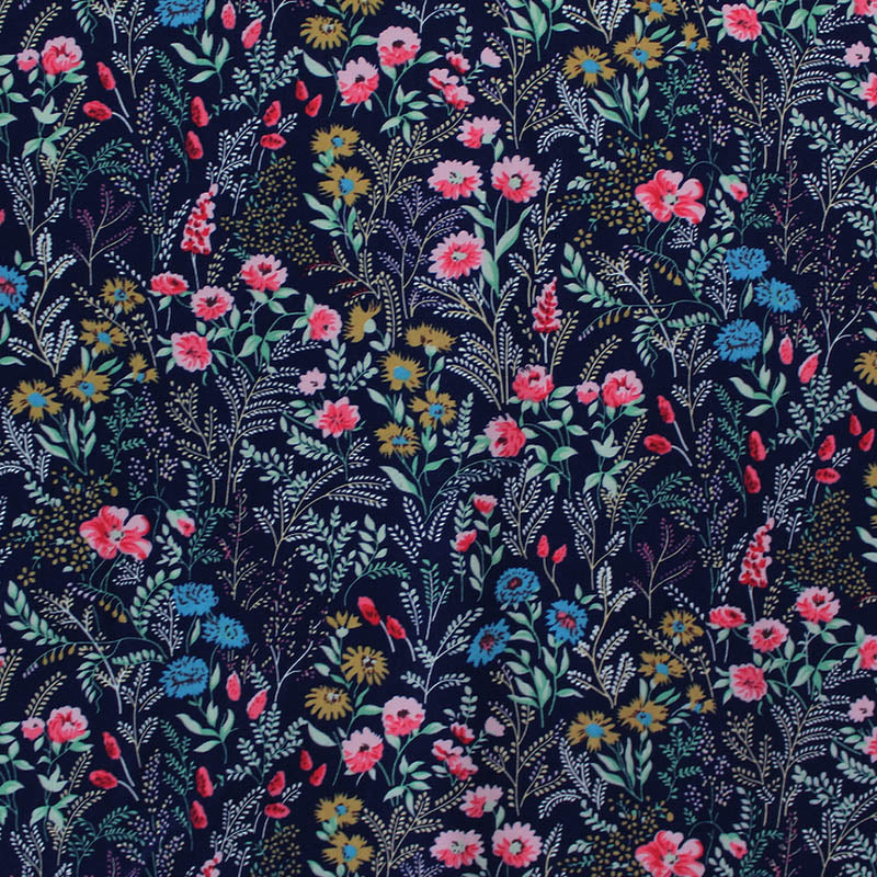 Printed Floral Cotton- Kimmy's Navy and Pink Meadow