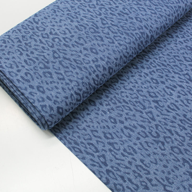Denim Blue Leopard Print Cotton Fabric