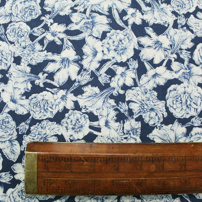 Dark Blue and Cream Floral Liberty Print Tana Lawn Cotton Fabric