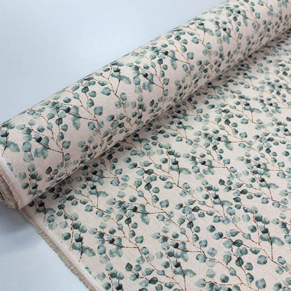 Linen Look Furnishing Fabric - Smaller Eucalyptus Leaves