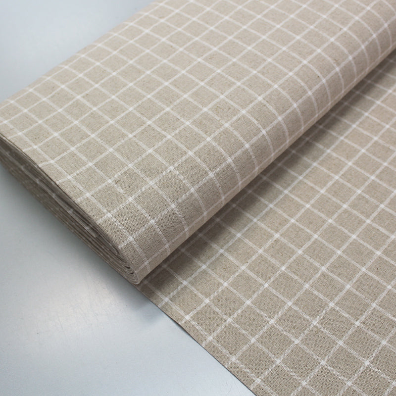 Beige check Linen and Cotton Mix Fabric