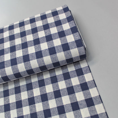 navy blue linen blend gingham fabric