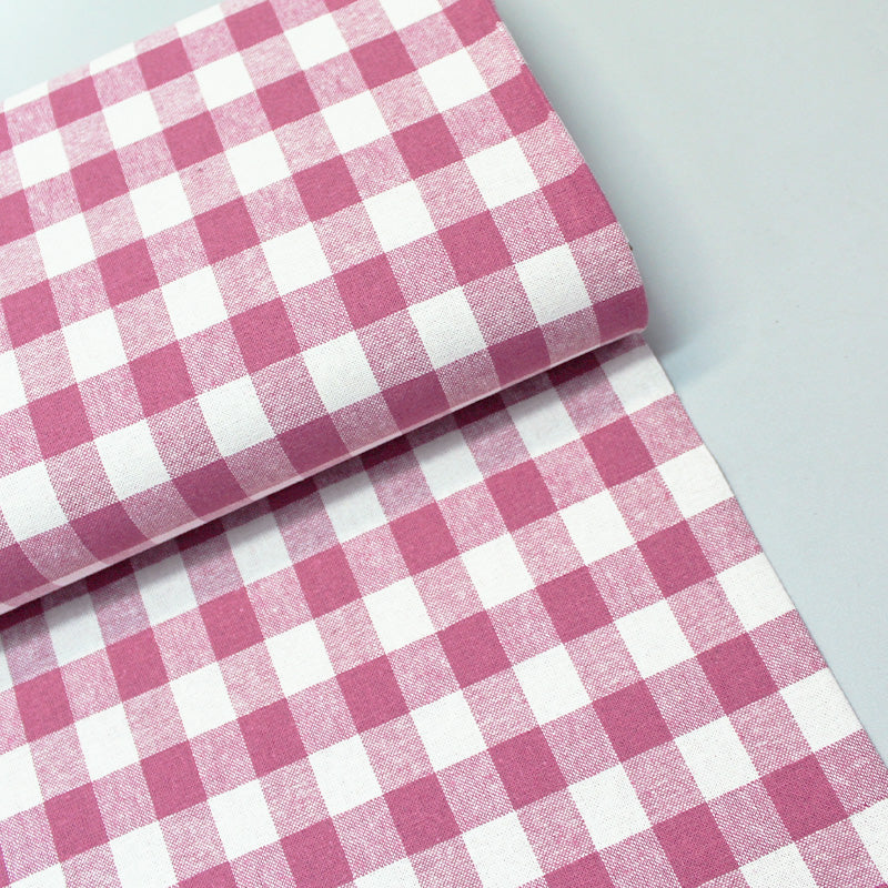 linen blend pale pink gingham dressmaking fabric