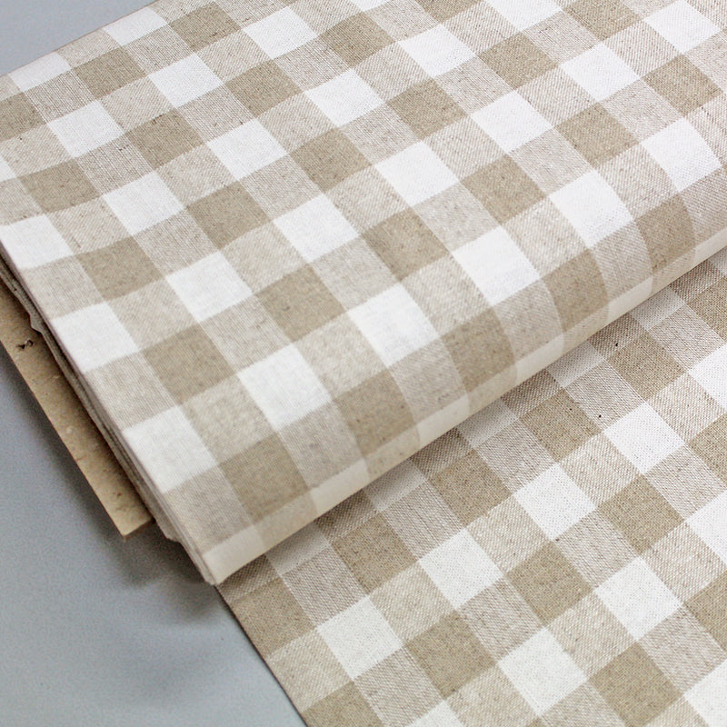 Linen Mix Fabric - White and Beige Gingham