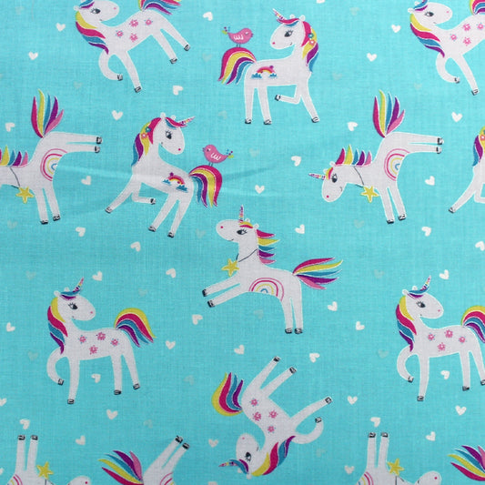 blue unicorn cotton fabric