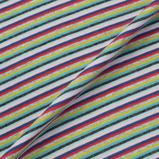Multi Coloured Muted Stripe Cotton Ribbing Fabric 