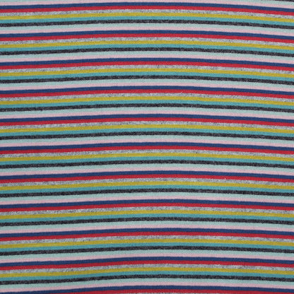 1x1 Circular Multi Coloured Cotton Rich Ribbing - Muted Jelly Bean Stripe
