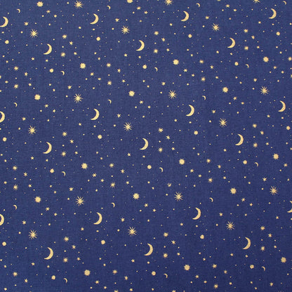 Navy Blue Christmas Craft Cotton - Moon and Stars