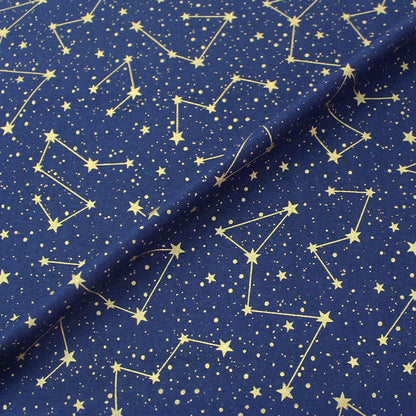 Navy Blue Star Print Christmas Cotton Fabric