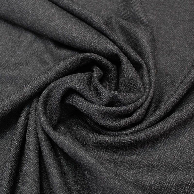 Black Dressmaking Wool Herringbone - Charcoal