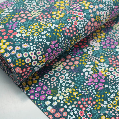 Teal green floral cotton jersey fabric