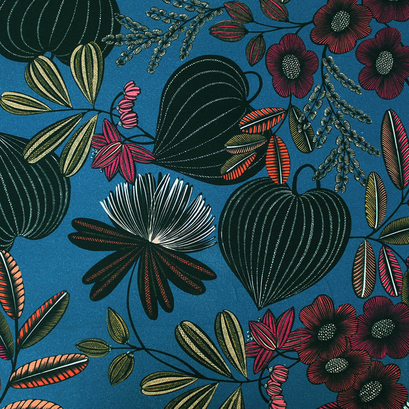Blue Botanical Furnishing Fabric - Maison THEVENON 