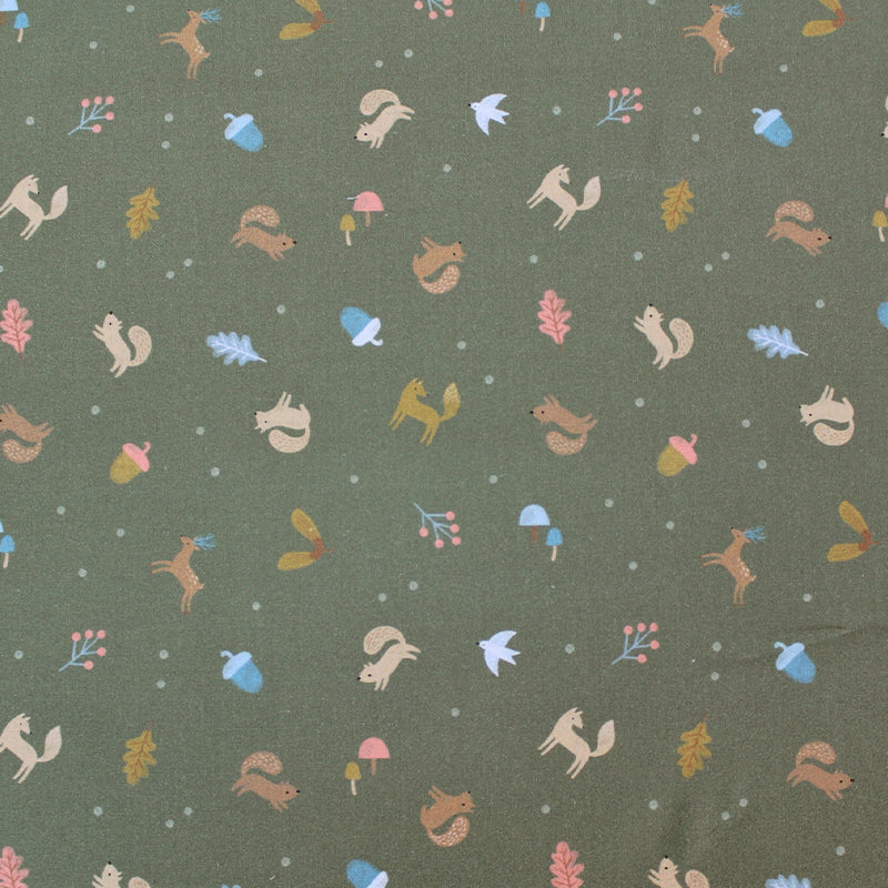 Khaki Green Woodland Animal Children's Fabric